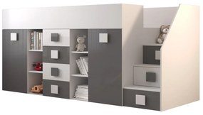 Pat multifuncțional 90 cm Toreno 3 (Alb + alb lucios + gri lucios) (D). 1083328