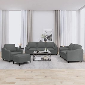 vidaXL Set de canapele cu perne, 4 piese, gri închis, material textil