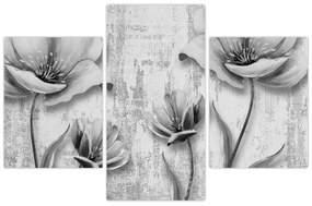 Tablou - Flori alb-negru pe fundal (90x60 cm)