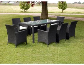 vidaXL Set mobilier de exterior cu perne, 9 piese, negru, poliratan