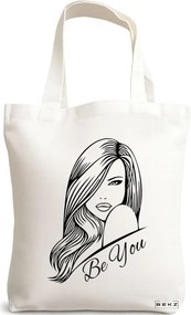 Sacosa de Panza pentru Cumparaturi, Geanta Tote, model Be You 3, 38x34.5 cm, Alba, BEKZ®