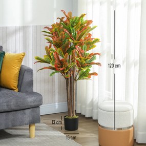 HOMCOM Plantă Artificială Croton cu 139 Frunze Modelabile și Ghiveci Alb din PP și Ciment, Plantă Falsă din PEVA și Lemn, 55x55x120 cm, Multicolor | Aosom Romania