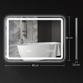HOMCOM Oglindă de Baie LED cu Bluetooth, Iluminare Reglabilă și Funcție de Memorare, din Sticlă Securizată, 80 x 2.9 x 60 cm | Aosom Romania
