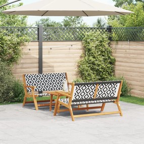 vidaXL Scaune grădină cu masă, set 3 piese, negru și alb, lemn de acacia solid