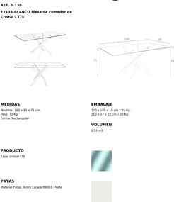 Masa dreptunghiulara design modern Veola alb, 160x95cm