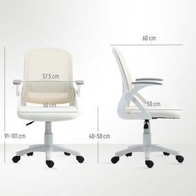 HOMCOM Scaun mesh respirabil, scaun rotativ ergonomic cu cotiere rabatabile și suport lombar, Alb | Aosom Romania