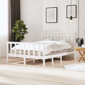 3100695 vidaXL Cadru de pat dublu, alb, 135x190 cm, lemn masiv