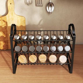 HOMCOM Suport pentru Condimente de Bucătărie cu 3 Nivele, Organizator Salvaspațiu cu Rafturi Înclinate din Metal, Montaj Ușor, Negru | Aosom Romania