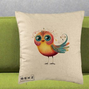 Perna Decorativa Pasare Vibranta cu Aripi Ornamentale, 40x40 cm, Bej, Husa Detasabila, Perna Inclusa, BEKZ®