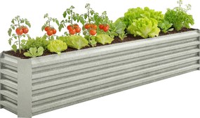 Outsunny Pat pătrat pentru grădină pat ridicat din oțel galvanizat bare de susținere și plăci de colț fund deschis 240x40x45cm gri argintiu | Aosom Romania