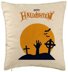 Perna Decorativa cu motiv de Halloween 2, 40x40 cm, Bej, Husa Detasabila, Burduf