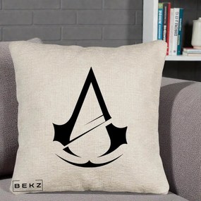 Perna Personalizata Assassin's Creed Minimalist, 40x40 cm, Bej Canapea, Husa Detasabila, Perna Inclusa, BEKZ®