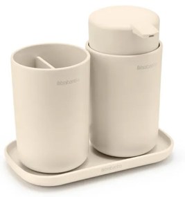 Set accesorii de baie Brabantia ReNew 1006266, 3 piese, 250 ml, Rezistent la coroziune, Bej