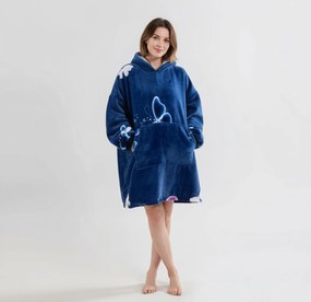 Patura cu maneci si gluga, imitatie de miel VIOLET BUTTERFLY, albastru inchis