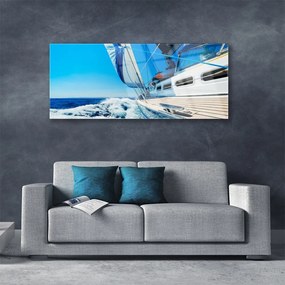 Tablouri acrilice Peisaj cu barca Albastru Alb
