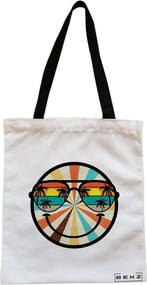Sacosa de Panza pentru Cumparaturi, Geanta Tote, model Tropical, Cu fermoar, 38x34.5 cm, Alba, BEKZ®