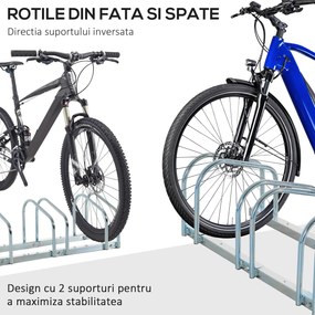 HOMCOM Suport Parcare pentru 5 Biciclete, Oțel Rezistent, Ideal pentru Exterior, Argintiu | Aosom Romania