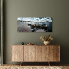 Tablou - Bărci de lemn pe lac (120x50 cm)