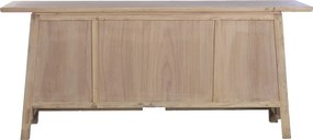 Bufet rustic în stil oriental, din lemn de ulm reciclat, natur, cu 2 uși cu grilaj, 6 sertare și siluetă trapezoidală, 79 x 180 x 42 cm, „Joyeuse”