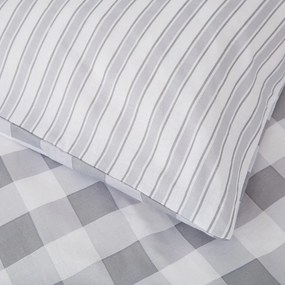 Lenjerie de pat din bumbac Bianca Check And Stripe, 135 x 200 cm, gri