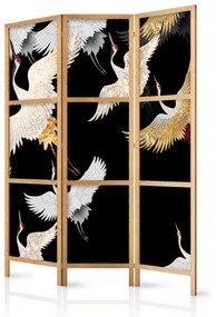 Paravan japonez - Cranes at Night - White and Gold Birds Flying Away on a Black Background