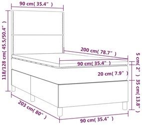 Pat cu arcuri, saltea si LED, negru, 90x200 cm, catifea Negru, 90 x 200 cm, Culoare unica si cuie de tapiterie