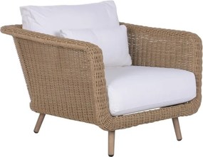 Set lounge exterior din rattan sintetic și structură din aluminiu cu canapea, 2 fotolii, masă și perne, finisaj natural, „Malibu”