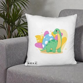 Perna Personalizata Dinozaur cu Ou Pastelat, 40x40 cm, Alb Pufos, Husa Detasabila, Perna Inclusa, BEKZ®