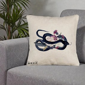 Perna Decorativa Sarpe Negru cu Flori Gothic, 40x40 cm, Bej Canapea, Husa Detasabila, Perna Inclusa, BEKZ®