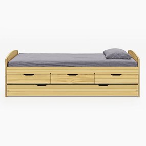 Pat cu pat extensibil, natural, lemn masiv, 90x200, MARINELLA NEW