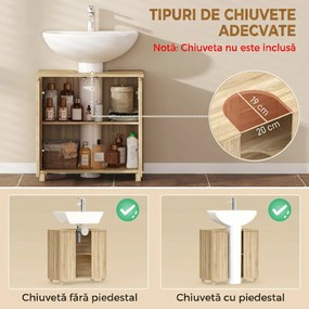 HOMCOM Dulap Sub Lavoar, Baie cu Raft Reglabil, Design Push-to-Open | Aosom Romania