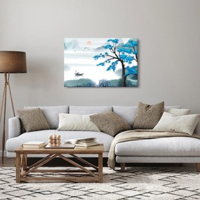Tablou - Pictură, lac cu barcă (90x60 cm)