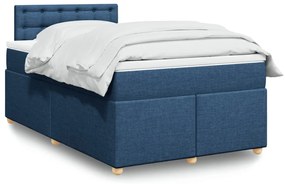 vidaXL Pat box spring cu saltea, albastru, 120x200 cm, textil