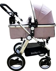 Carucior nou nascuti 2 in 1 Baby Care™ PRO S535, Cadru Aluminiu, roti din cauciuc plin,landou reversibil, Spatar reglabil in 3 trepte, Gri