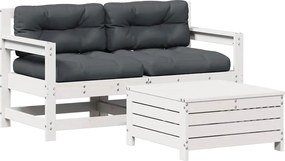 vidaXL Set mobilier de grădină cu perne, 3 piese, alb, lemn masiv pin