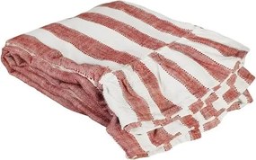 Față de masă din bumbac organic, rosu și alb, model în dungi cu volănaș decorativ, 150 × 250 cm, „Ida Stripe"