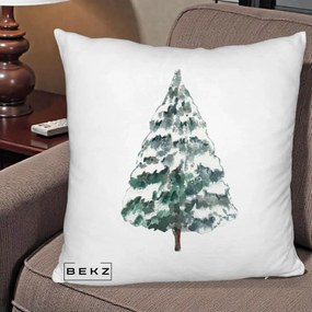 Perna Decorativa Fluffy cu tematica de Craciun, Brad 2, 40x40 cm, Alb Pufos, Husa Detasabila, Perna Inclusa, BEKZ®
