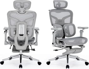 RESIGILAT- Scaun ergonomic premium DeluxStar T9 – cotiere 6D ultra moi, suport lombar adaptiv, spătar reglabil pe inaltime, tetiera 4D, mecanism multifunctional inclinare/blocare, pivotant, Mesh, Gri