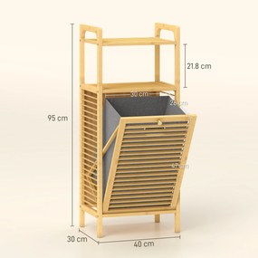 HOMCOM Dulap de baie din bambus cu coș de rufe detașabil de 37 l, natural | Aosom Romania