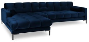 Colțar din catifea cu extensie pe partea stângă Cosmopolitan Design Bali, albastru închis