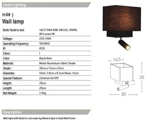 Aplica de perete moderna cu reader LED Hotel