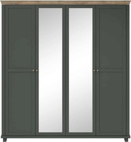 Dulap lemn masiv Jardon 4 Usi Cu Oglinda Grafit, 200 × 62 × 216 cm