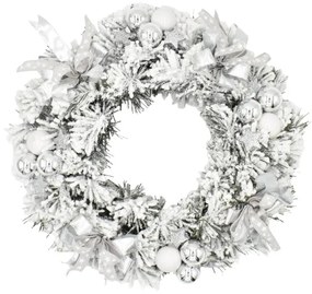 Coroniță de Crăciun înzepezită alb-argintiu 25cm