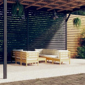 3096160 vidaXL Set mobilier de grădină cu perne crem, 8 piese, lemn masiv pin