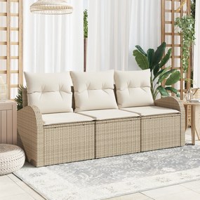 vidaXL Set de canapele pentru grădină cu pernă 3 pcs Bej Rattan poli