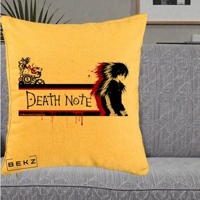 Perna Personalizata Death Note L Lawliet Rosu-Negru, 40x40 cm, Galben, Husa Detasabila, Perna Inclusa, BEKZ®