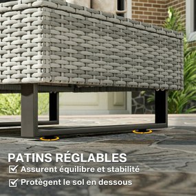 Outsunny Set Mobilier de Grădină 3 Piese din Ratan, Canapea Colțar în L cu Spătar Reglabil și Masă Imitatie Lemn, Gri | Aosom Romania