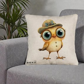 Perna Decorativa Pui Elegant cu Palarie Teal, 40x40 cm, Bej Canapea, Husa Detasabila, Perna Inclusa, BEKZ®
