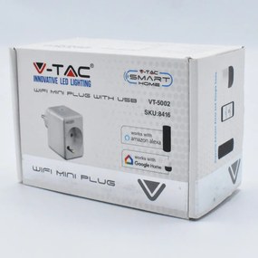 Stecher inteligent wiFi mini cu port USB, 2200W, max 10A, 2.4G WIFI, V-TAC