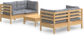 vidaXL Set mobilier grădină cu perne gri, 5 piese, lemn masiv de pin